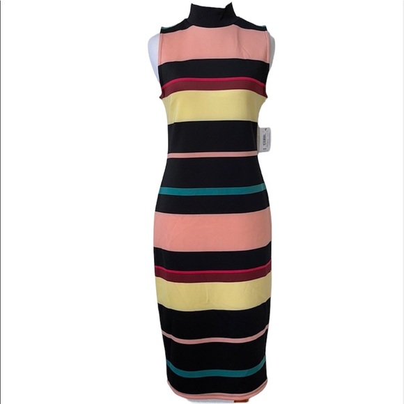 Belle Sky Is The Limit Scuba Mock Turtleneck Midi Striped Dress Size M - Picture 2 of 12
